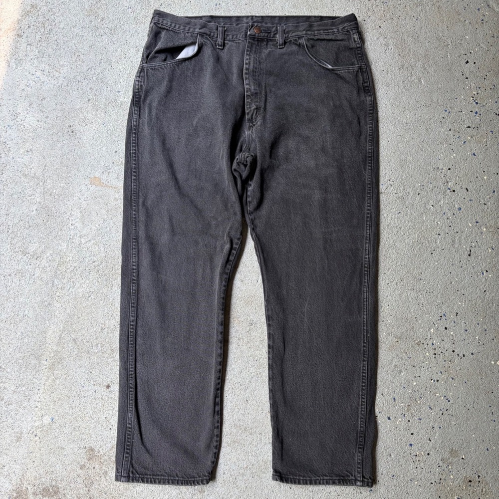 Rustler Mens Faded Black Straight Leg Denim Jeans Workwear 40x30